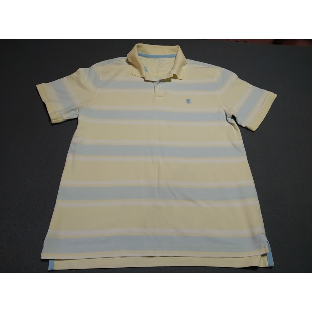 IZOD Polo Shirt Men M Yellow Stripe‎ Golf Work Dad Leisure Wear Stretch Comfort